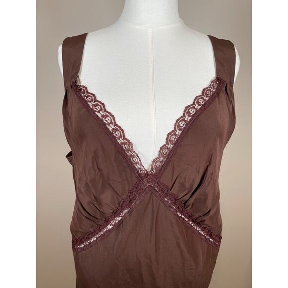 Reformation Provence Lace Trim Silk Cafe Brown Slip Maxi Dress Size 3X - Picture 5 of 9